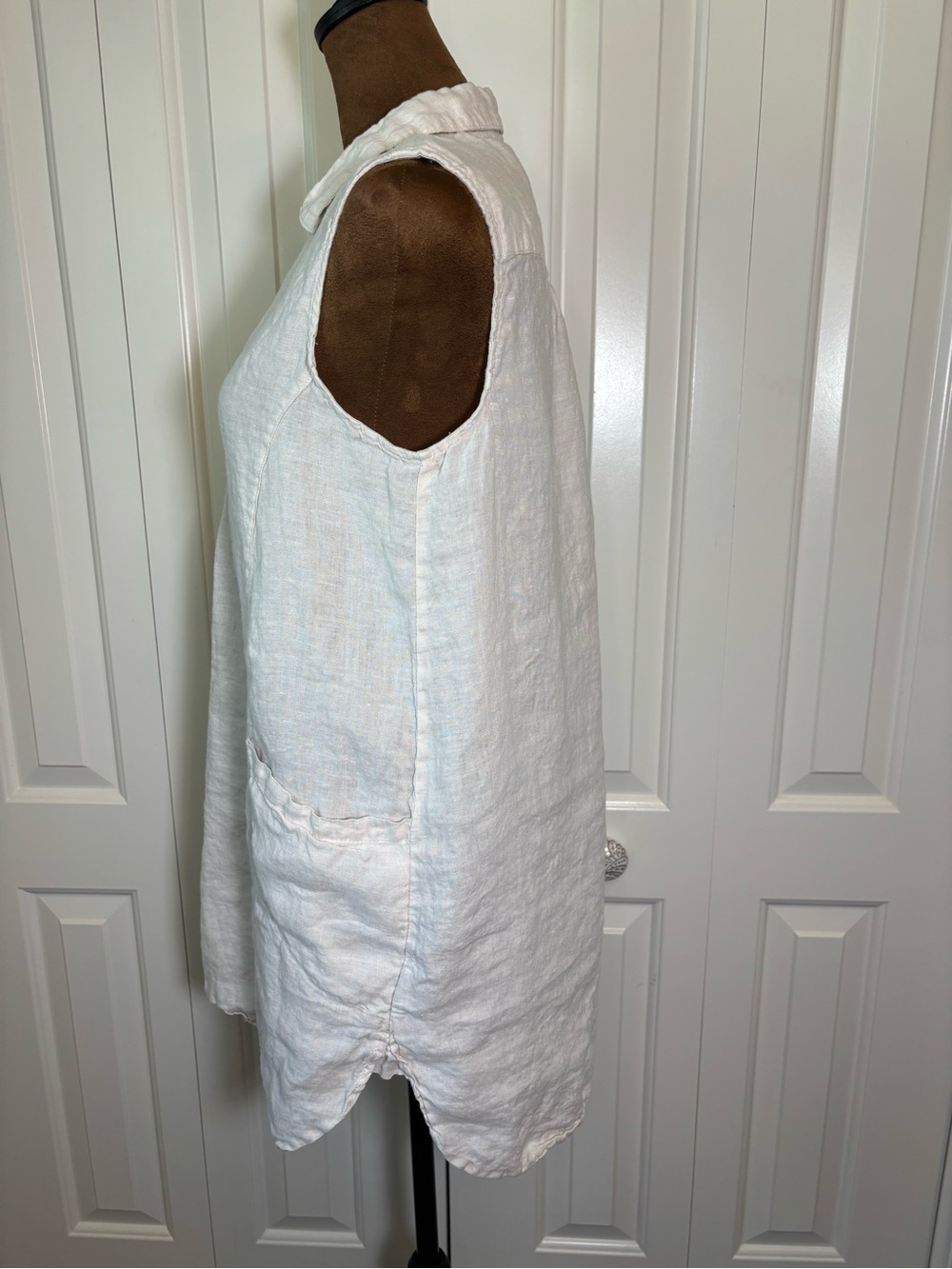 Sigrid Olsen Off-White 100% Linen Sleeveless Tunic Top Mini Dress Pockets M EUC - Picture 3 of 10